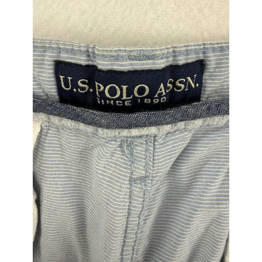 U.S. Polo Assn Shorts Mens 42 Blue‎ White Striped Cotton Chino Flat Front